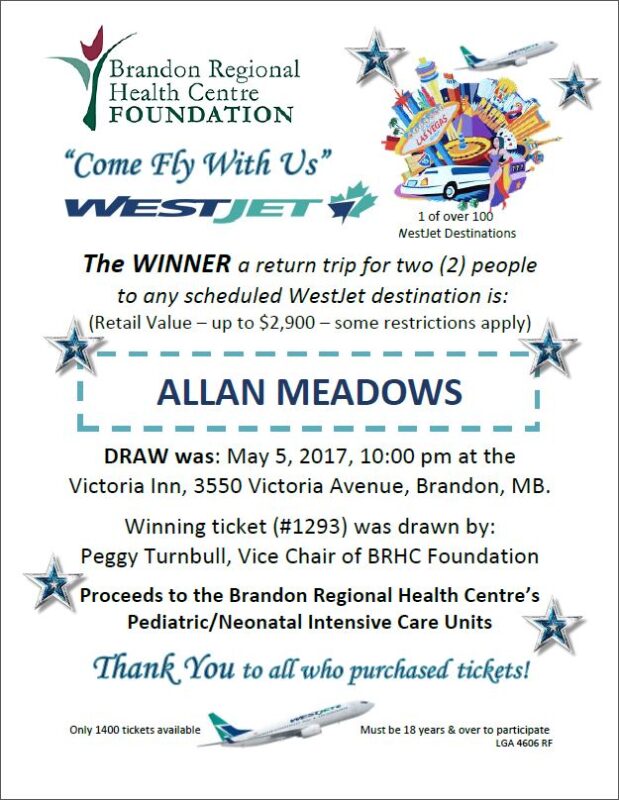 Spring 2017 WestJet Raffle Winner